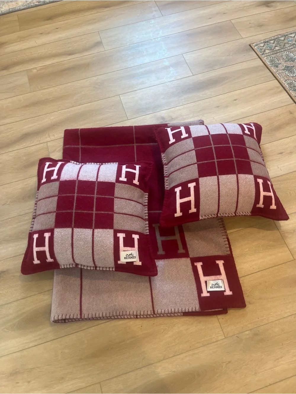 Burgundy H Logo Throw Blanket and Pillow Set